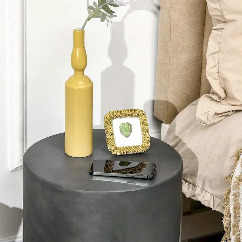 Table d'appoint ronde Gris Clair / Gris Anthracite, finition Béton, 4 pieds réglables, intérieur et extérieur