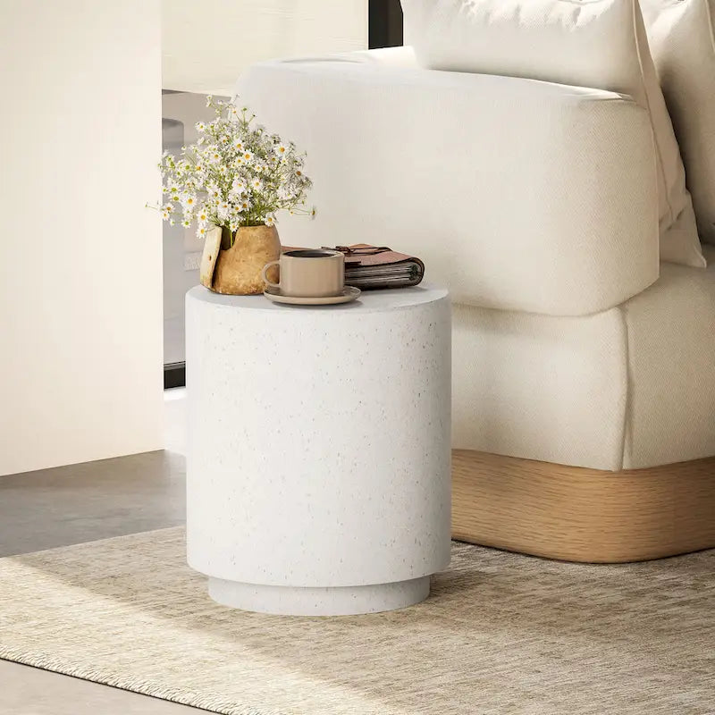 Table d'appoint ronde Gris Clair / Gris Anthracite, finition Béton, 4 pieds réglables, intérieur et extérieur