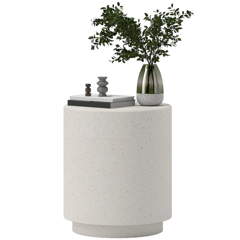 Table d'appoint ronde Gris Clair / Gris Anthracite, finition Béton, 4 pieds réglables, intérieur et extérieur