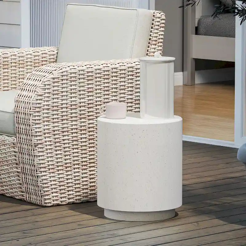 Table d'appoint ronde Gris Clair / Gris Anthracite, finition Béton, 4 pieds réglables, intérieur et extérieur