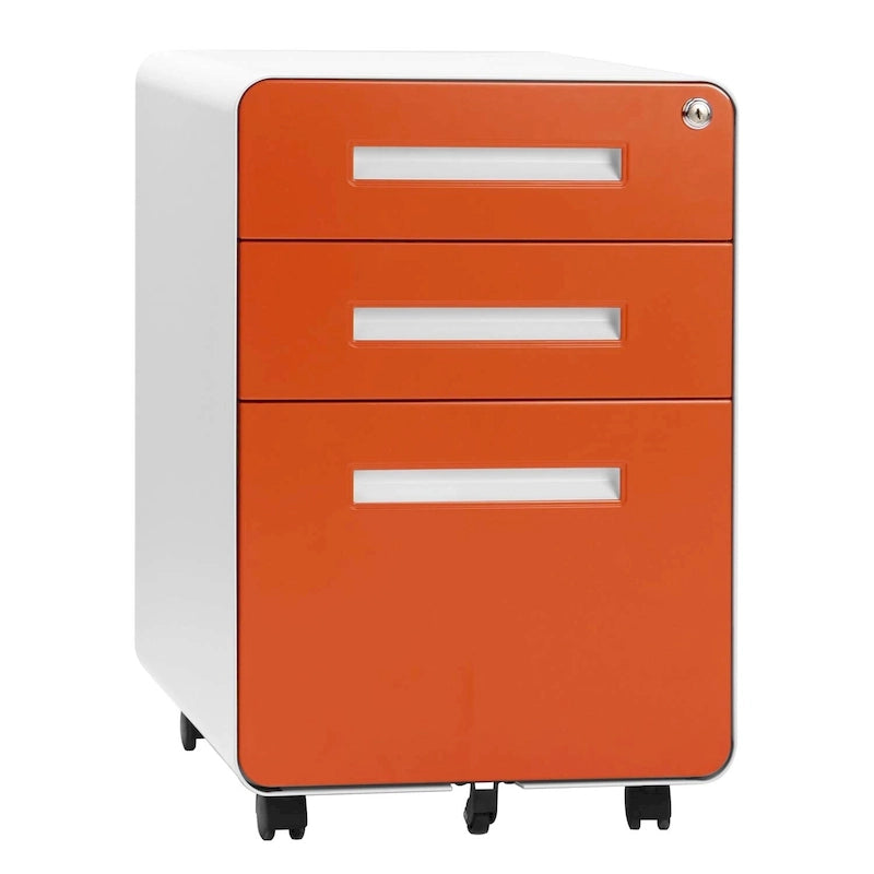 Meuble de classement métallique à 3 tiroirs avec roulettes – Plusieurs couleurs, bureau à domicile