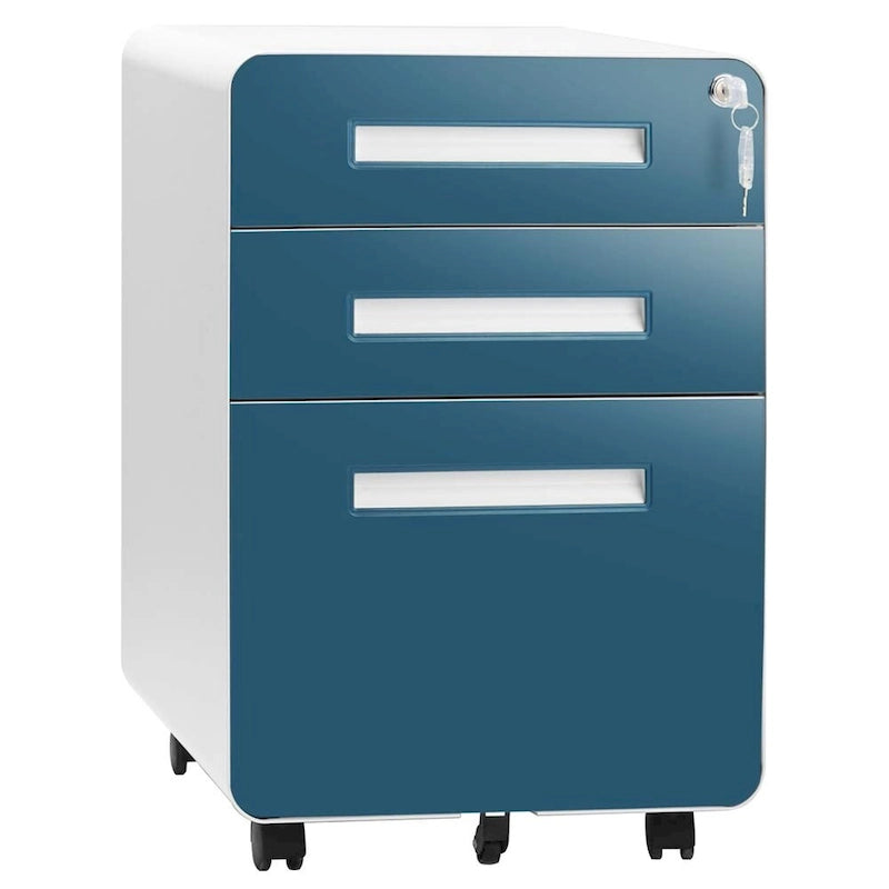 Meuble de classement métallique à 3 tiroirs avec roulettes – Plusieurs couleurs, bureau à domicile