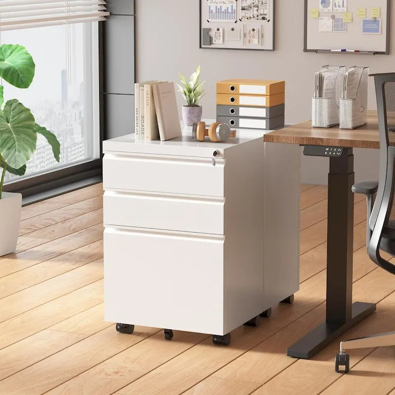 Meuble de classement métallique à 3 tiroirs avec roulettes – Plusieurs couleurs, bureau à domicile