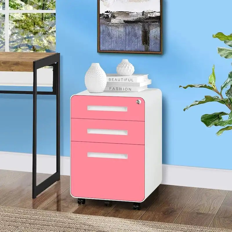 Meuble de classement métallique à 3 tiroirs avec roulettes – Plusieurs couleurs, bureau à domicile