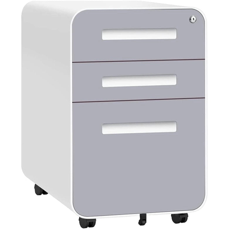 Meuble de classement métallique à 3 tiroirs avec roulettes – Plusieurs couleurs, bureau à domicile