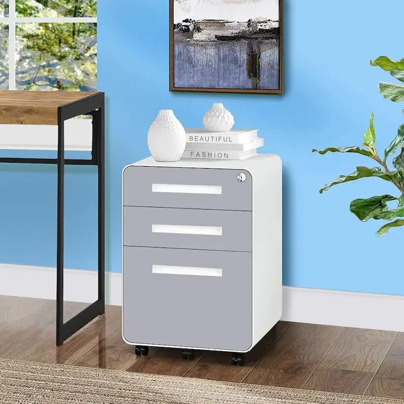 Meuble de classement métallique à 3 tiroirs avec roulettes – Plusieurs couleurs, bureau à domicile
