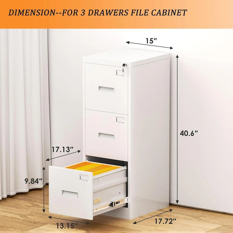Meuble de classement métallique à 3 tiroirs avec roulettes – Plusieurs couleurs, bureau à domicile