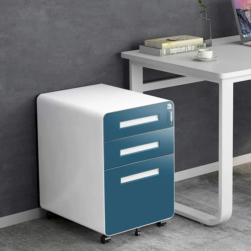 Meuble de classement métallique à 3 tiroirs avec roulettes – Plusieurs couleurs, bureau à domicile