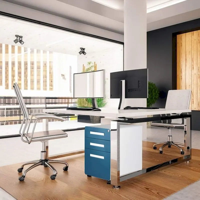 Meuble de classement métallique à 3 tiroirs avec roulettes – Plusieurs couleurs, bureau à domicile