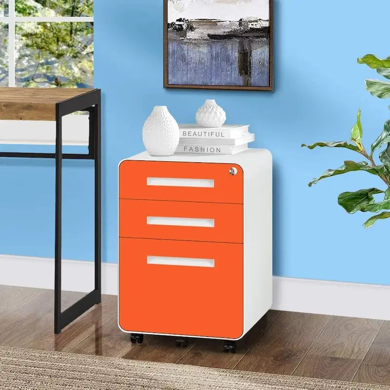 Meuble de classement métallique à 3 tiroirs avec roulettes – Plusieurs couleurs, bureau à domicile