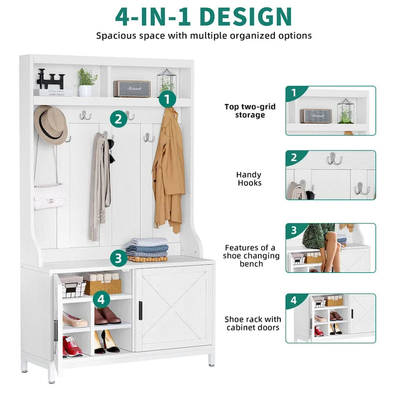 Porte-manteau avec banc et rangement à chaussures Moasis pour couloir et entrée