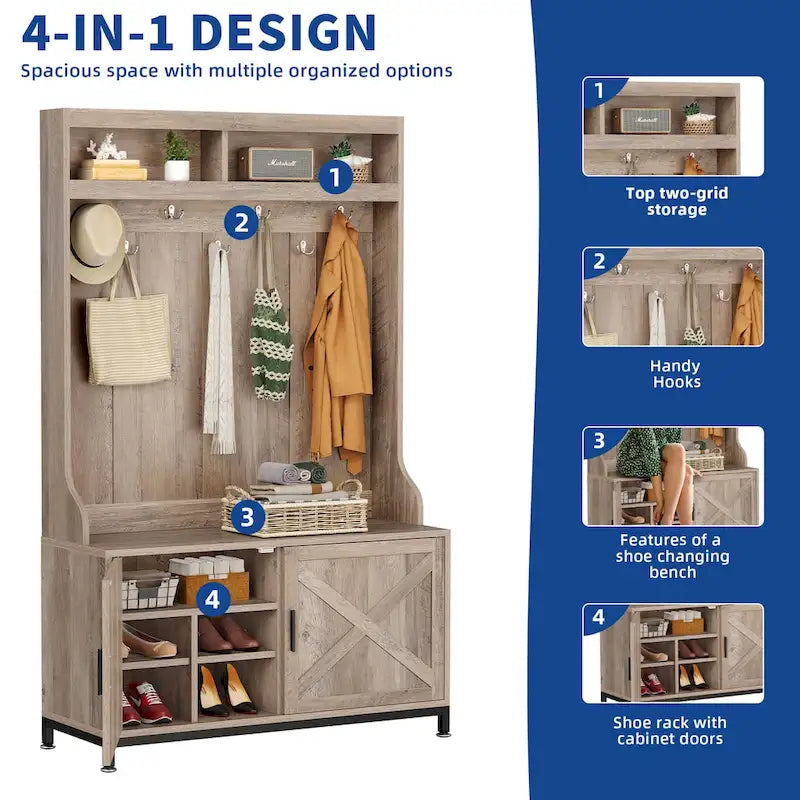 Porte-manteau avec banc et rangement à chaussures Moasis pour couloir et entrée