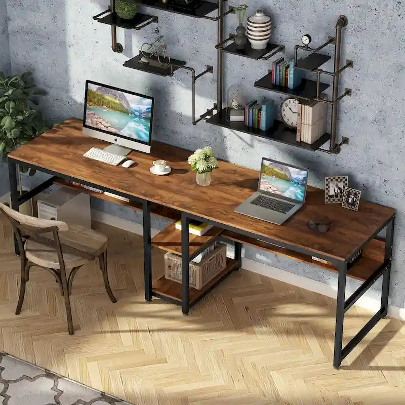 Bureau deux personnes avec étagère, Double bureau