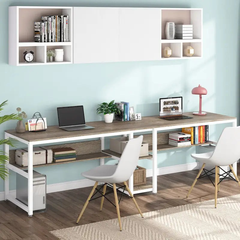 Bureau deux personnes avec étagère, Double bureau