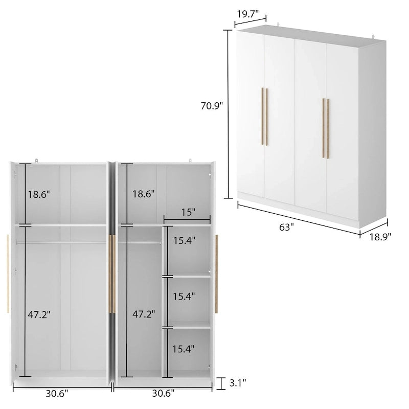 Armoire penderie de rangement Timechee, grande, 4 portes