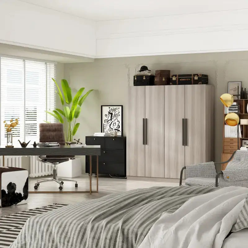 Armoire penderie de rangement Timechee, grande, 4 portes