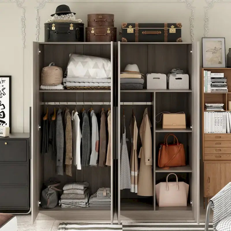 Armoire penderie de rangement Timechee, grande, 4 portes