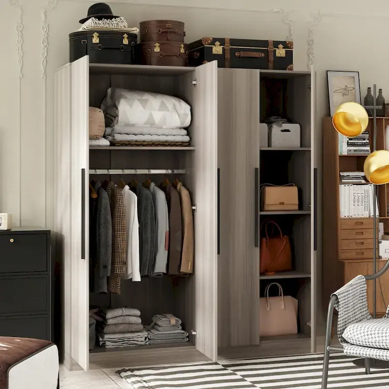 Armoire penderie de rangement Timechee, grande, 4 portes