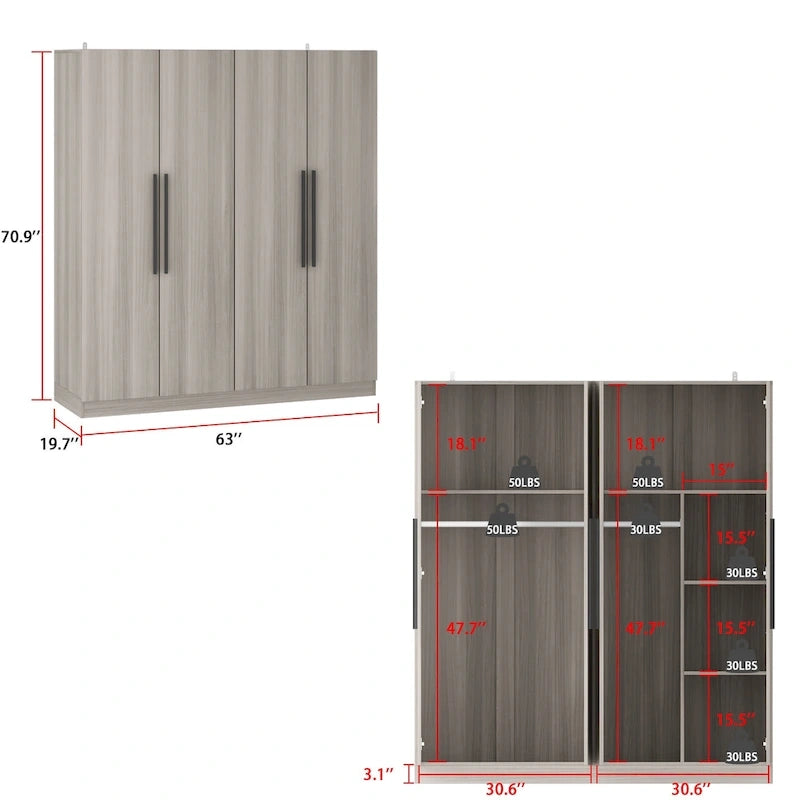 Armoire penderie de rangement Timechee, grande, 4 portes