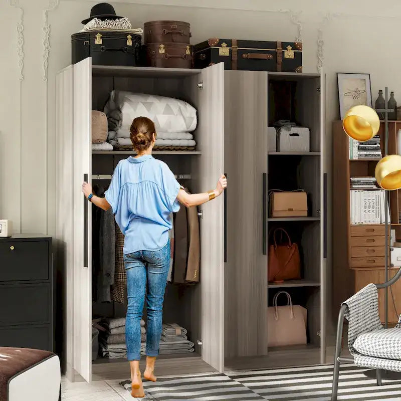 Armoire penderie de rangement Timechee, grande, 4 portes