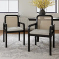 Chaise de salle à manger noire/chêne clair avec dossier en rotin et coussin amovible, lot de 2