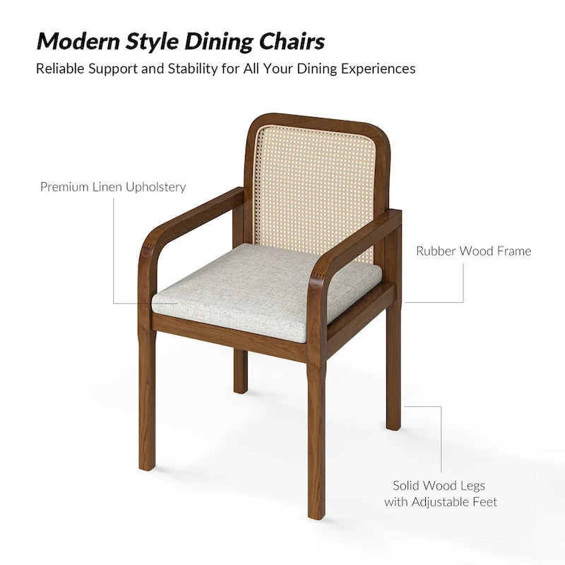 Chaise de salle à manger noire/chêne clair avec dossier en rotin et coussin amovible, lot de 2