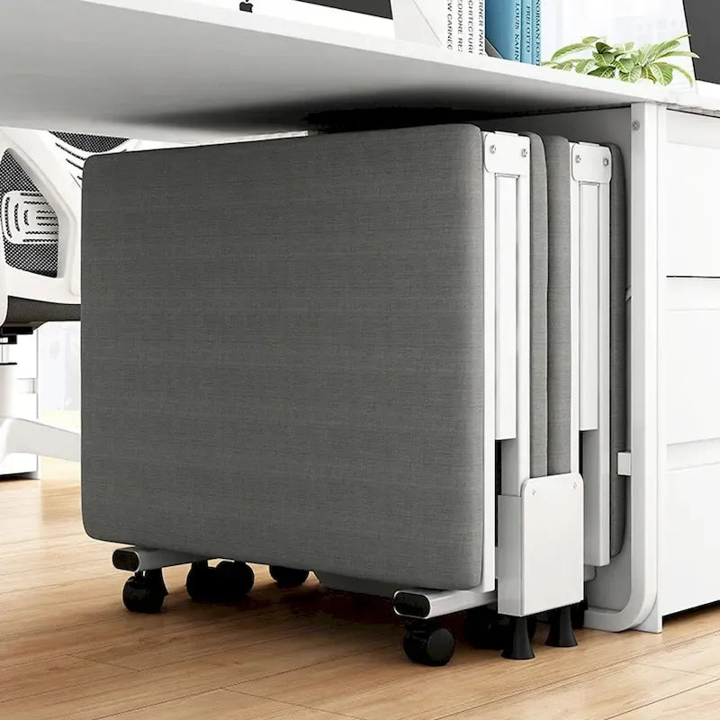 Lit pliant roulant en acier noir avec matelas en mousse à mémoire de forme, simple