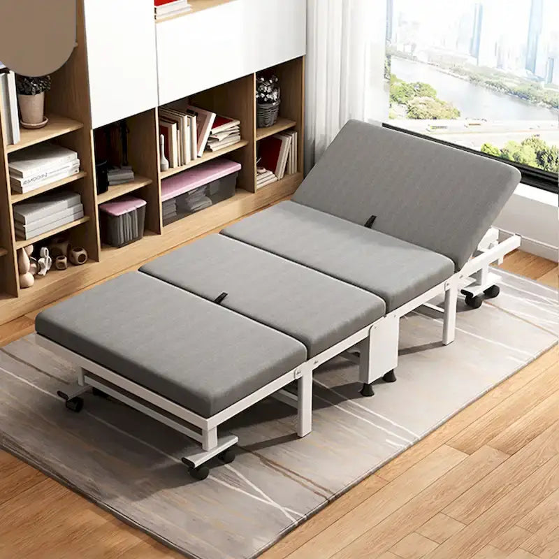 Lit pliant roulant en acier noir avec matelas en mousse à mémoire de forme, simple