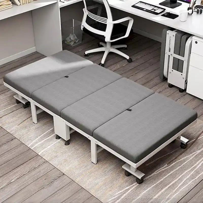 Lit pliant roulant en acier noir avec matelas en mousse à mémoire de forme, simple