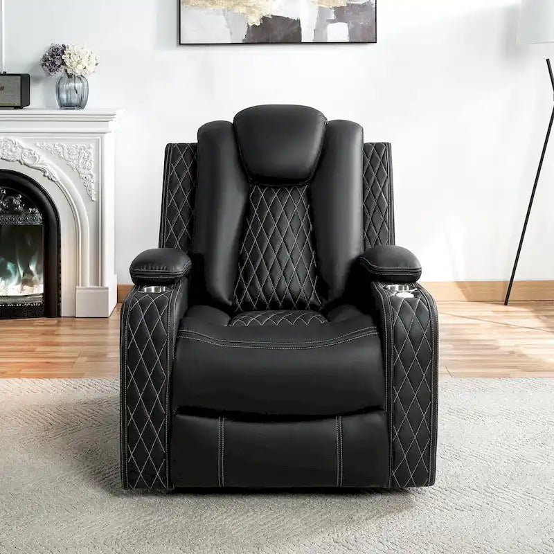 Canapé deux places en cuir synthétique de qualité supérieure pour cinéma maison, avec lumières DEL, fauteuil inclinable avec haut-parleurs intégrés et recharge sans fil