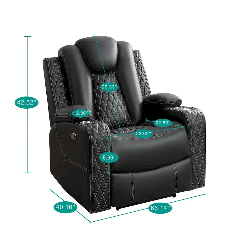 Canapé deux places en cuir synthétique de qualité supérieure pour cinéma maison, avec lumières DEL, fauteuil inclinable avec haut-parleurs intégrés et recharge sans fil