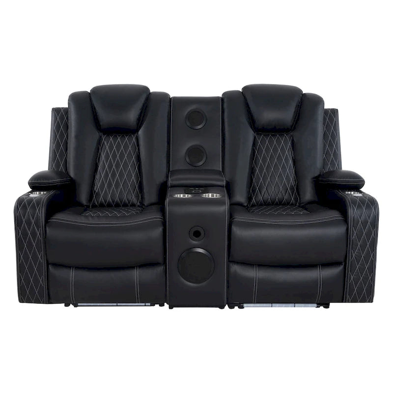 Canapé deux places en cuir synthétique de qualité supérieure pour cinéma maison, avec lumières DEL, fauteuil inclinable avec haut-parleurs intégrés et recharge sans fil