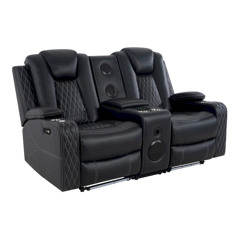 Canapé deux places en cuir synthétique de qualité supérieure pour cinéma maison, avec lumières DEL, fauteuil inclinable avec haut-parleurs intégrés et recharge sans fil