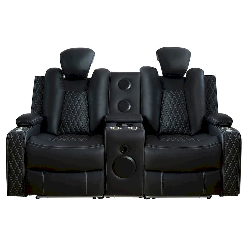 Canapé deux places en cuir synthétique de qualité supérieure pour cinéma maison, avec lumières DEL, fauteuil inclinable avec haut-parleurs intégrés et recharge sans fil