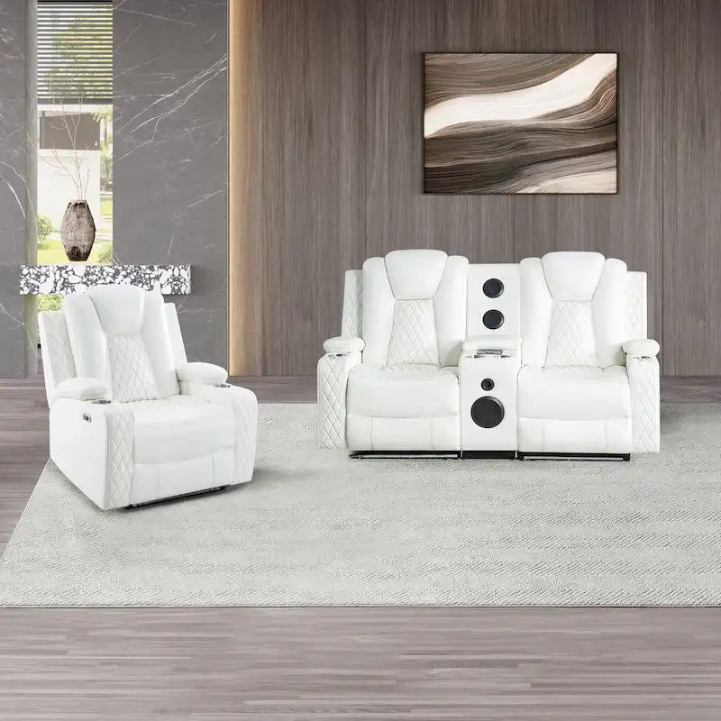 Canapé deux places en cuir synthétique de qualité supérieure pour cinéma maison, avec lumières DEL, fauteuil inclinable avec haut-parleurs intégrés et recharge sans fil