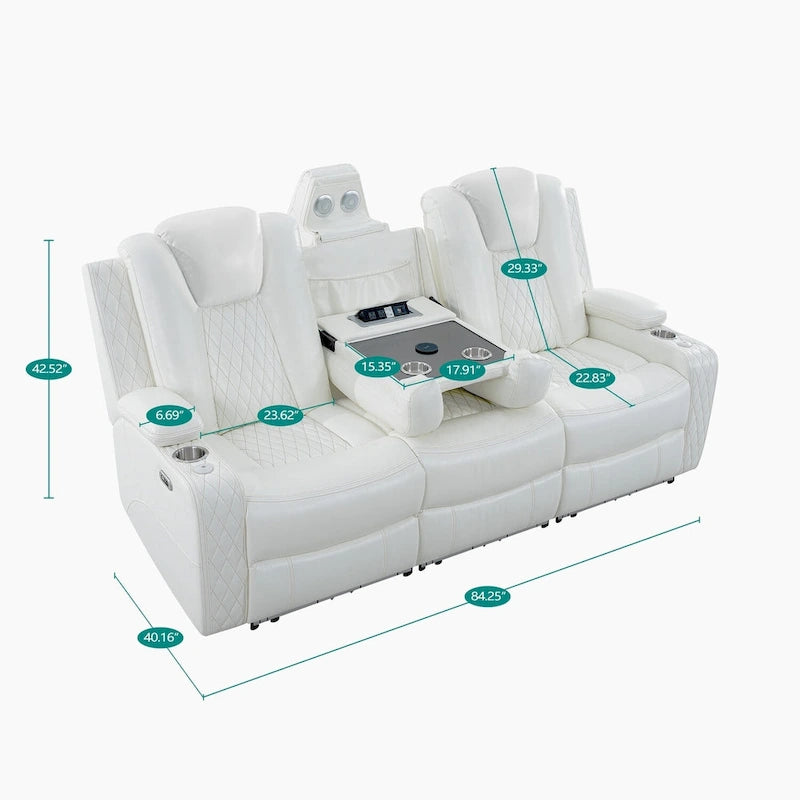 Canapé deux places en cuir synthétique de qualité supérieure pour cinéma maison, avec lumières DEL, fauteuil inclinable avec haut-parleurs intégrés et recharge sans fil
