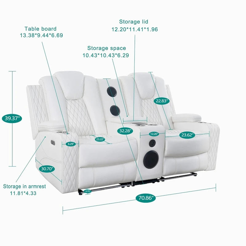 Canapé deux places en cuir synthétique de qualité supérieure pour cinéma maison, avec lumières DEL, fauteuil inclinable avec haut-parleurs intégrés et recharge sans fil