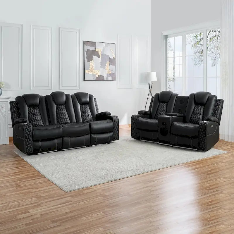 Canapé deux places en cuir synthétique de qualité supérieure pour cinéma maison, avec lumières DEL, fauteuil inclinable avec haut-parleurs intégrés et recharge sans fil