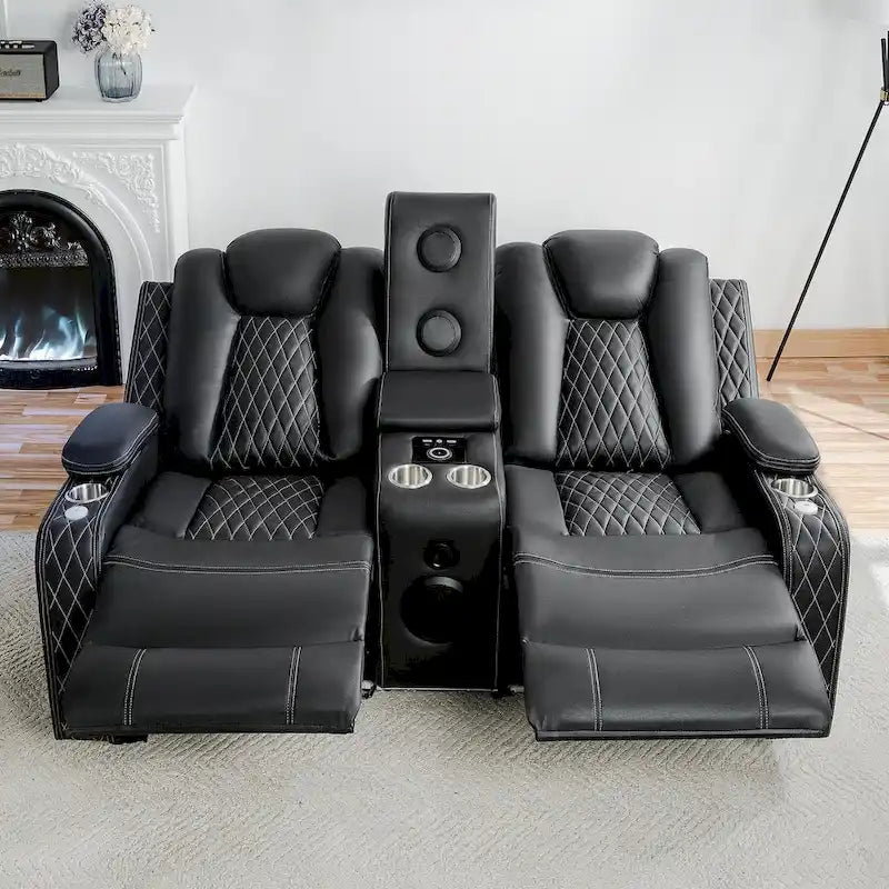 Canapé deux places en cuir synthétique de qualité supérieure pour cinéma maison, avec lumières DEL, fauteuil inclinable avec haut-parleurs intégrés et recharge sans fil