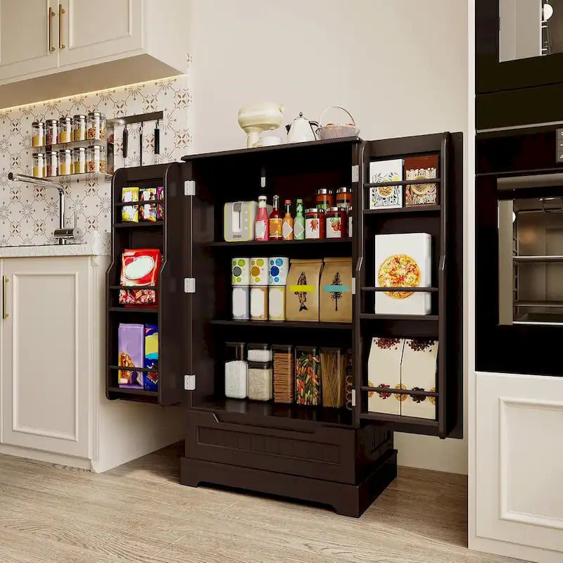 Armoire de cuisine blanche autoportante avec 3 étagères, 1 tiroir et rangements de porte – Montage par 1 personne
