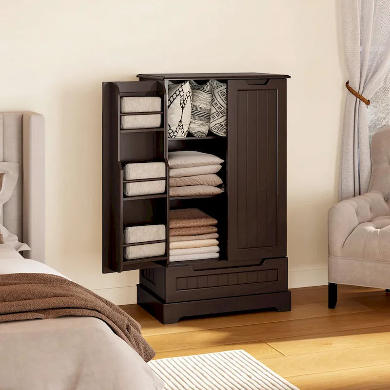 Armoire de cuisine blanche autoportante avec 3 étagères, 1 tiroir et rangements de porte – Montage par 1 personne