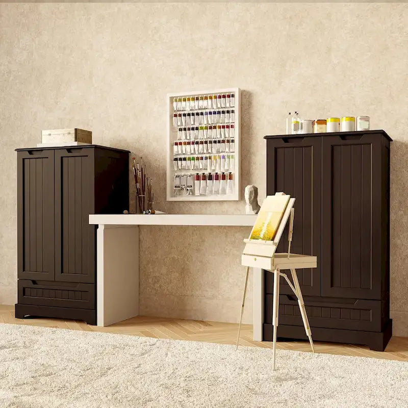 Armoire de cuisine blanche autoportante avec 3 étagères, 1 tiroir et rangements de porte – Montage par 1 personne