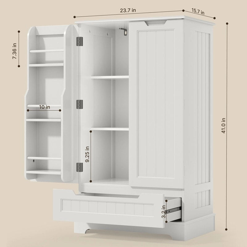 Armoire de cuisine blanche autoportante avec 3 étagères, 1 tiroir et rangements de porte – Montage par 1 personne