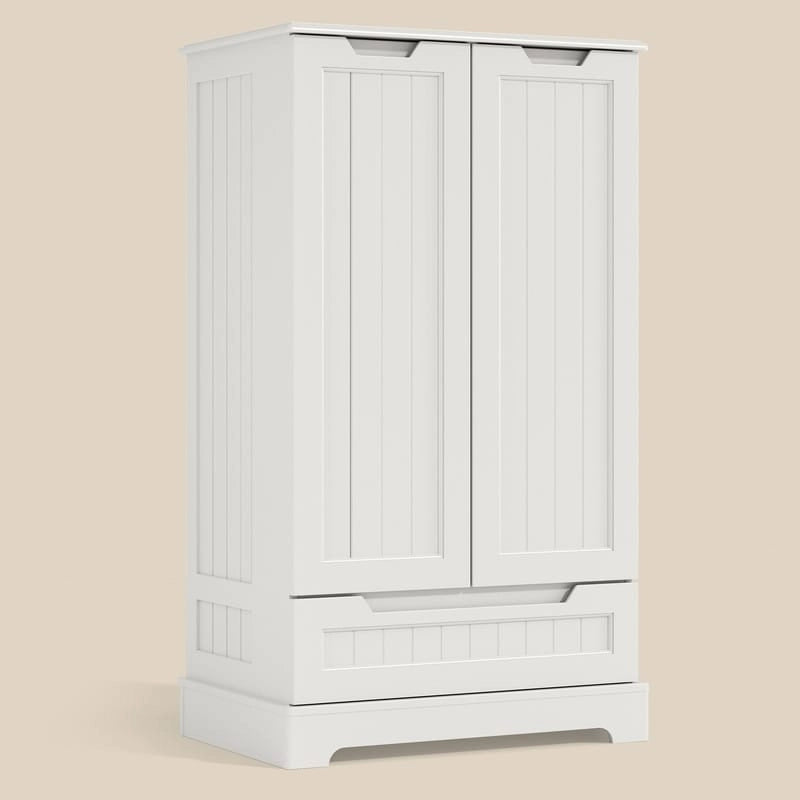 Armoire de cuisine blanche autoportante avec 3 étagères, 1 tiroir et rangements de porte – Montage par 1 personne