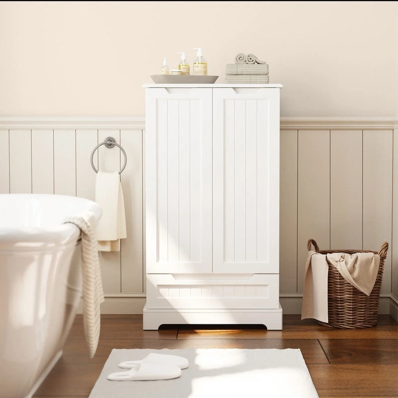Armoire de cuisine blanche autoportante avec 3 étagères, 1 tiroir et rangements de porte – Montage par 1 personne