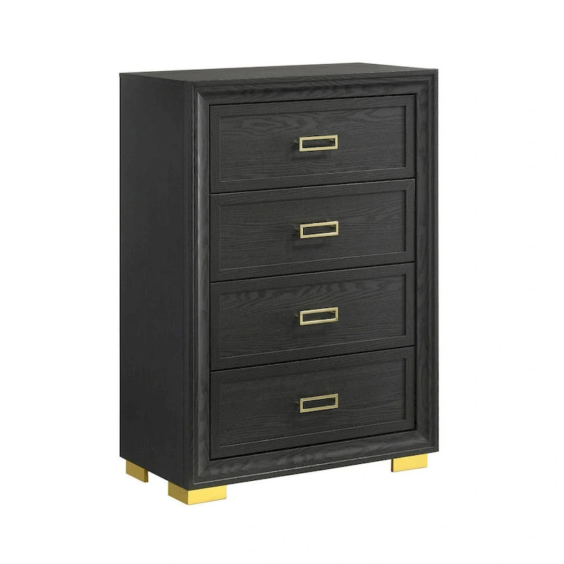 Commode à 4 tiroirs gris et or avec pieds en console