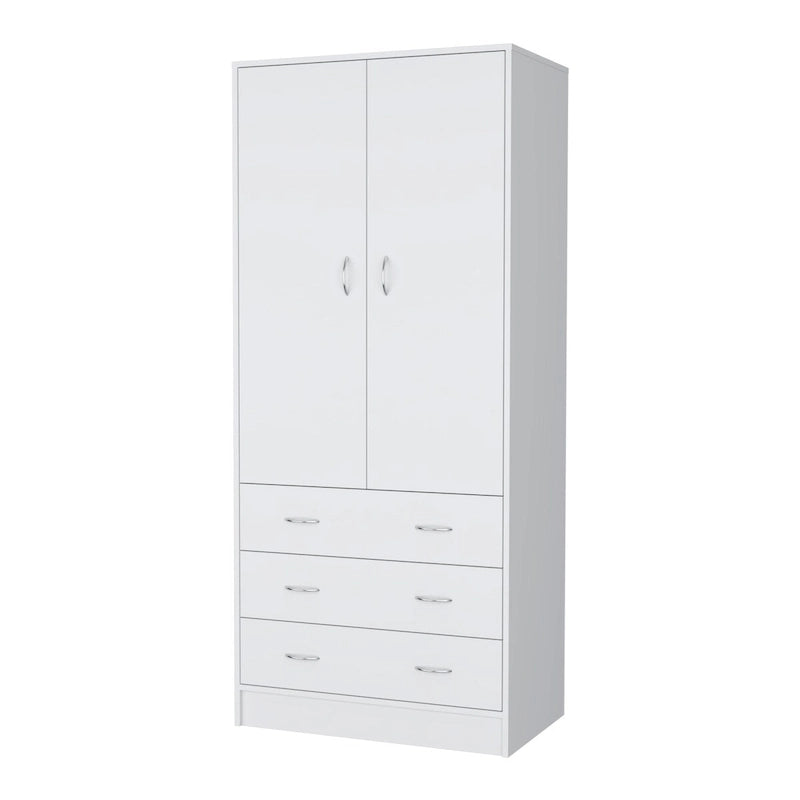 Armoire 2 portes avec tiroirs et tringle, blanc et noir, 1 personne