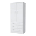 Armoire 2 portes avec tiroirs et tringle, blanc et noir, 1 personne
