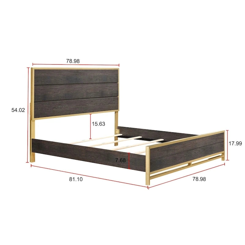 Ensemble de chambre à coucher 4 pièces Wedro en panneau rustique brun foncé