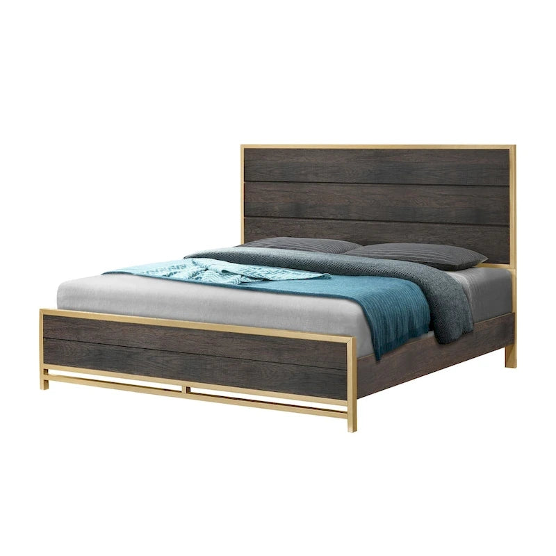 Ensemble de chambre à coucher 4 pièces Wedro en panneau rustique brun foncé